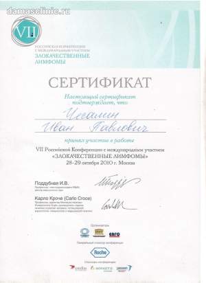 Сертификат Ивана Павловича Чесалина